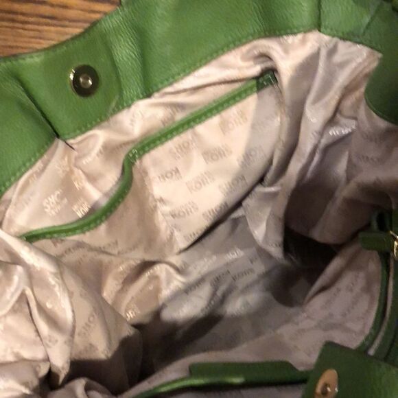 MICHAEL KORS Gansevoort Green Leather Crossbody Handbag Tote W Gold Accents - Picture 10 of 16
